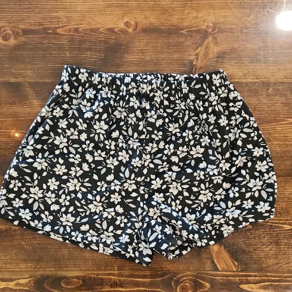 High Waist Black and White Floral Shorts